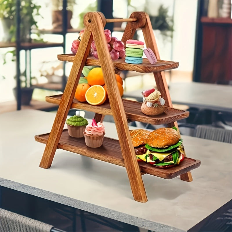 Cake Stand 3 Tier Wooden Serving Tray Farmhouse Dessert Display Cupcake Tower Bread Basket Collapsible Tiered Platter for Wedding Party