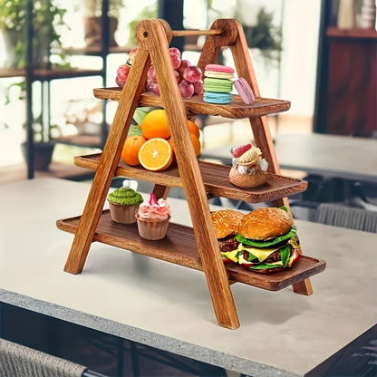 Cake Stand 3 Tier Wooden Serving Tray Farmhouse Dessert Display Cupcake Tower Bread Basket Collapsible Tiered Platter for Wedding Party
