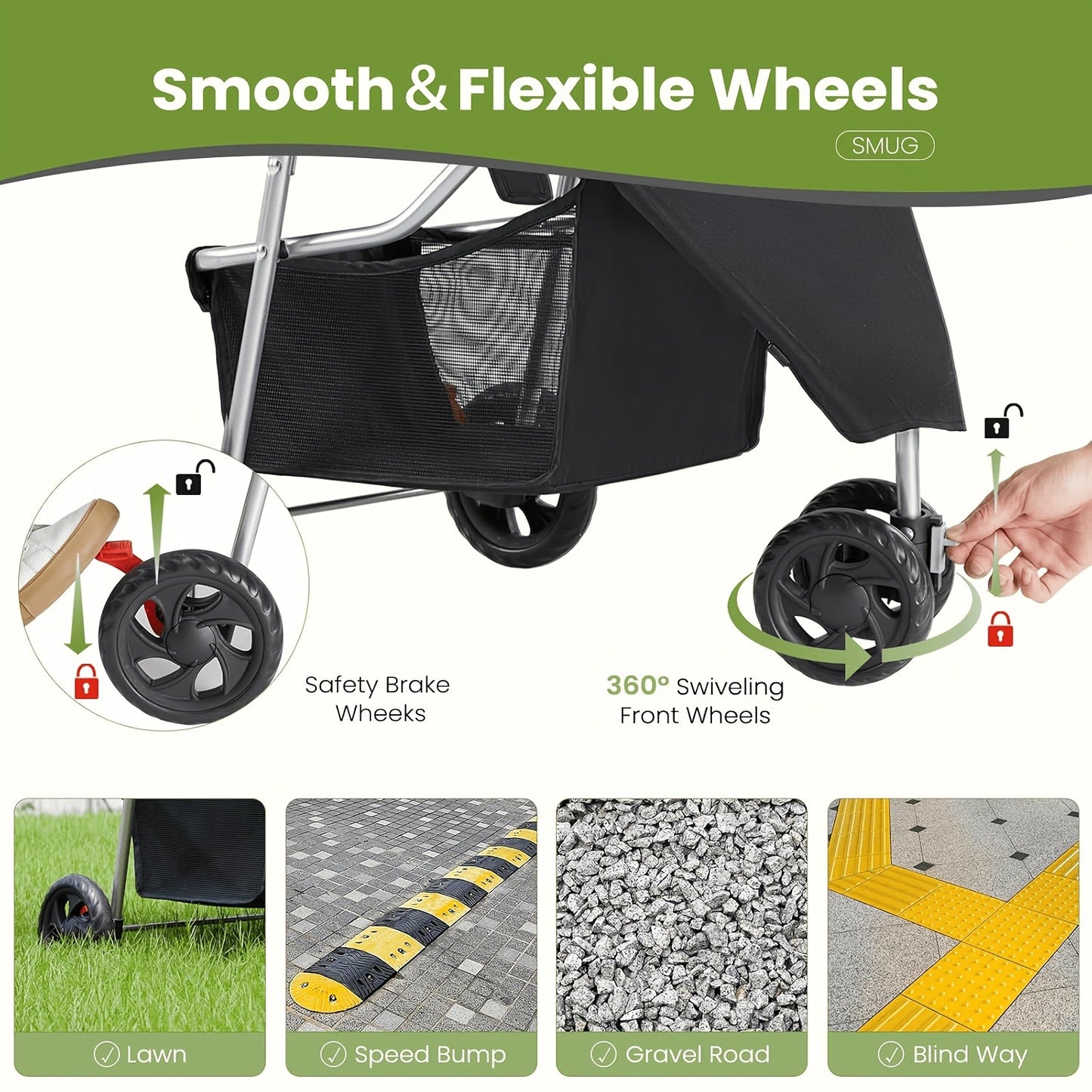 3-Wheel Pet Stroller for Small & Medium Dogs Cats – Foldable Jogger Stroller with Weather Cover, Storage Basket & Cup Holder