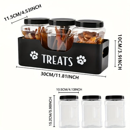 Airtight Pet Food Storage Container Set – 3pcs Plastic Jars with Lids, Farmhouse Style Snack Box for Dogs & Cats
