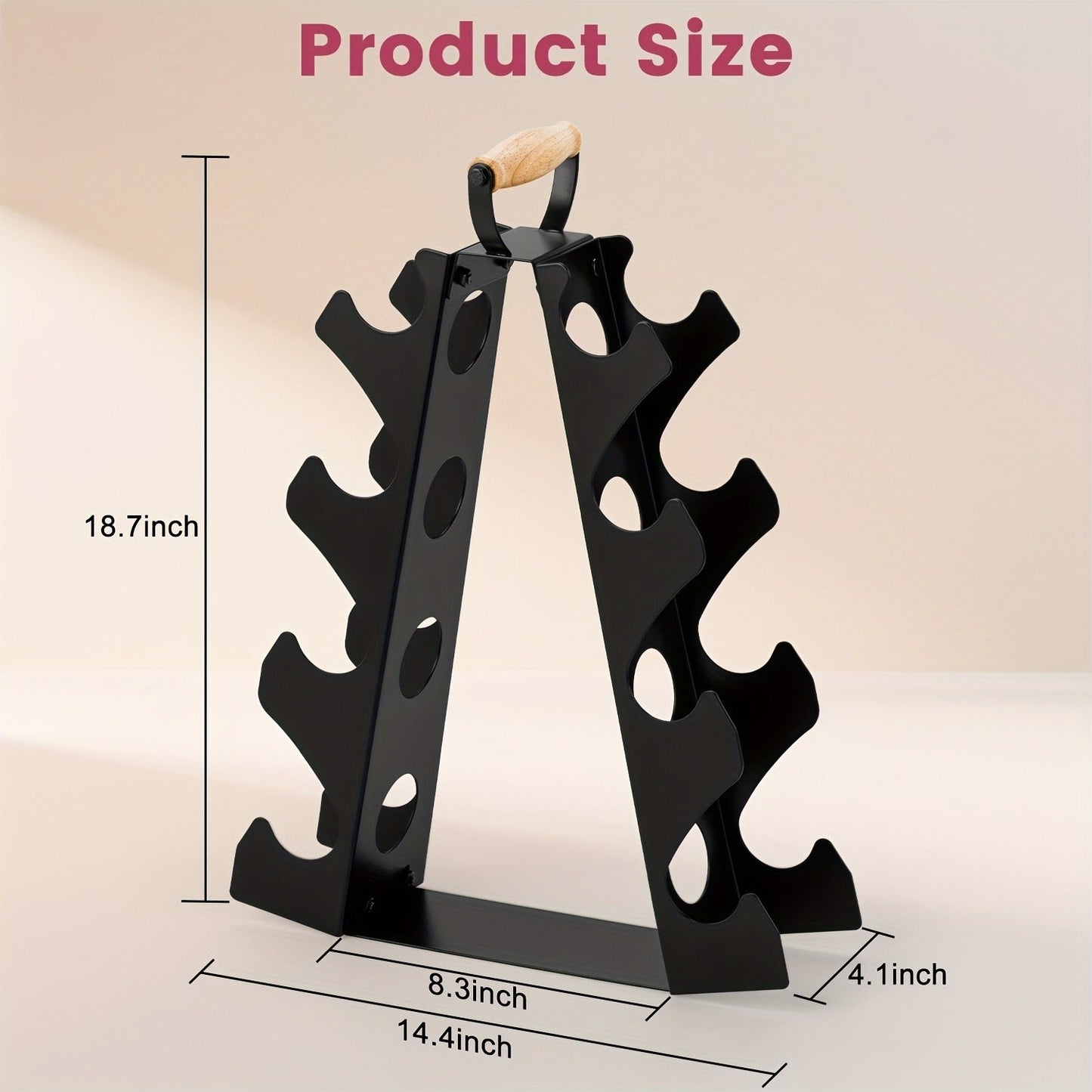 Weight Rack Stand 4-Tier A-Frame with Wooden Handle – Space-Saving Dumbbell Storage for Home Gym, Holds 5–15LB Hex & Rubber Dumbbells