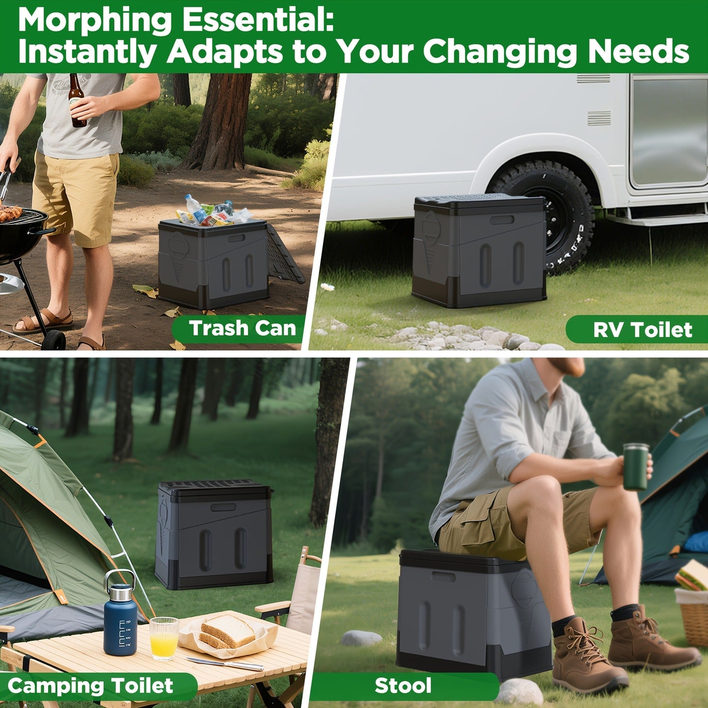 Portable Folding Camping Toilet with Carry Bag & 12 Waste Bags – Ventilated Easy-Clean Commode for Camping, Hiking, Boating, Road Trips