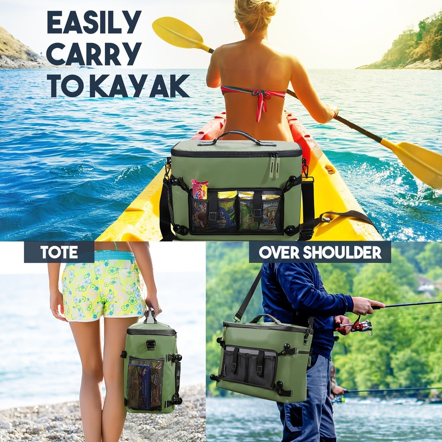 Kayak Cooler Bag with Lawn-Chair Style Seat Back – Insulated Portable Ice Chest for Kayaking, Boating, Beach, Camping & Travel