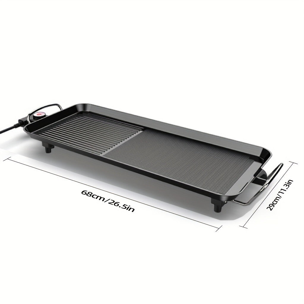 Electric Griddle 1500W Non-Stick Oblong Baking Pan 5-Speed Temperature Control Smokeless Indoor Grill for Eggs Vegetables BBQ Black