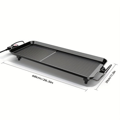 Electric Griddle 1500W Non-Stick Oblong Baking Pan 5-Speed Temperature Control Smokeless Indoor Grill for Eggs Vegetables BBQ Black