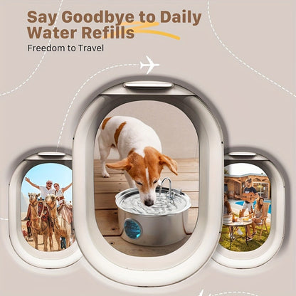 7L Pet Water Fountain with Stainless-Steel-Marked Basin, Water-Level Window and Dual Arched Outlets