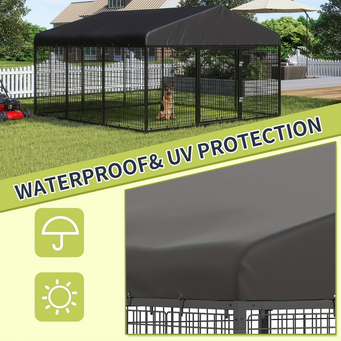 Outdoor Dog Kennel Heavy Duty Galvanized Steel with Roof Double Safety Locks Rust-Resistant Large Dog Cage Fence Run for Big Dogs