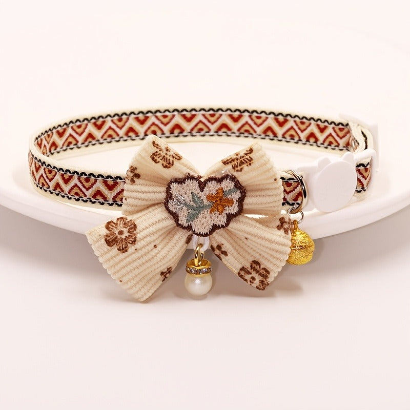 Cat Collar Set 6 Pack Decorative with Bow Lace Bells & Hanging Beads, Safety Breakaway Buckle Anti-Choke Cat Necklace Collar