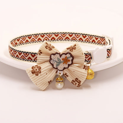 Cat Collar Set 6 Pack Decorative with Bow Lace Bells & Hanging Beads, Safety Breakaway Buckle Anti-Choke Cat Necklace Collar