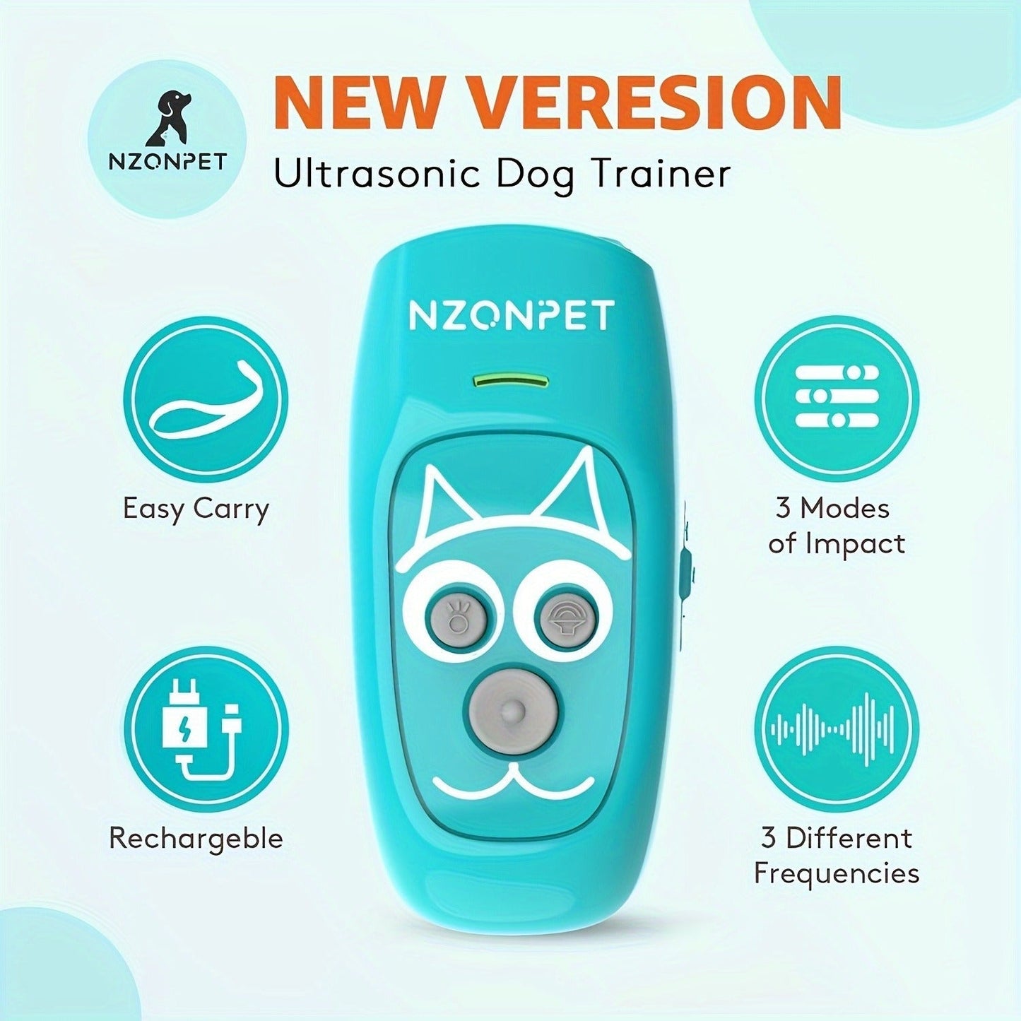 Ultrasonic Dog Bark Control Device 3-in-1 Anti Barking Trainer 3 Frequency Modes 16.4Ft Range for Garden, Patio and Yard Use