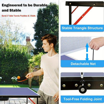 Foldable Ping Pong Table 4.5ft – Portable Midsize Table Tennis Table for Indoor & Outdoor, Family & Camping Game Set with 2 Paddles
