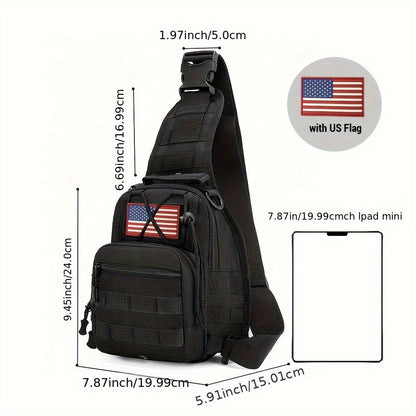 Compact Tactical Sling Backpack with Flag-Patch and Camo Options across Six Complete Checkout Styles