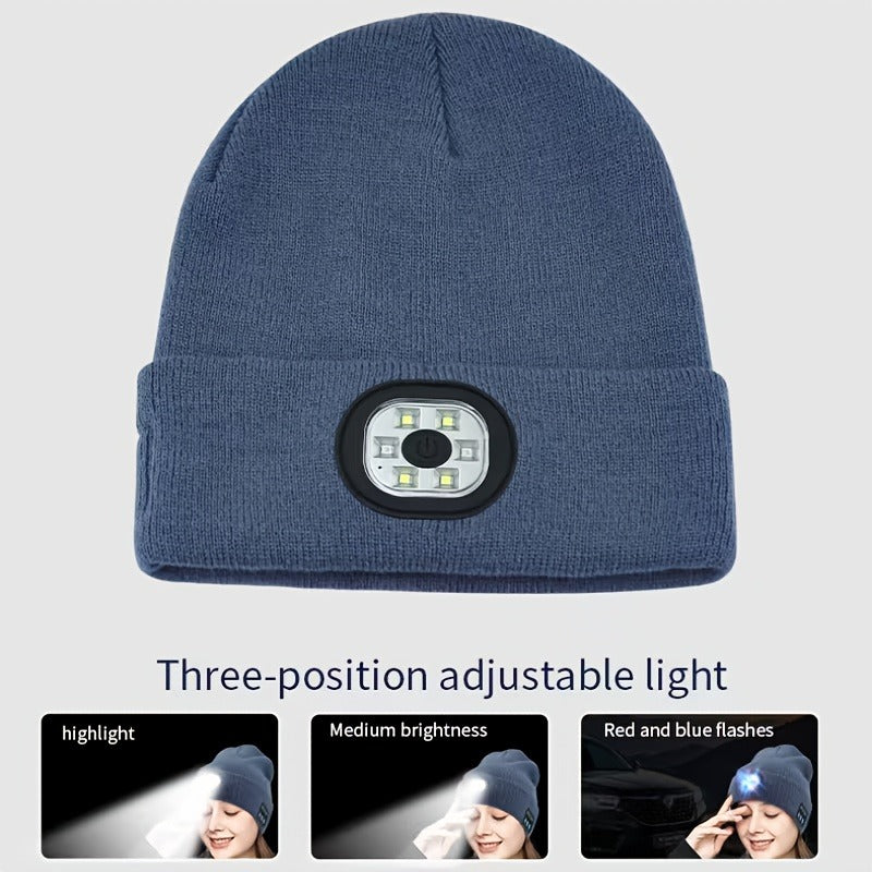 LED Knit Beanie with USB Rechargeable Lights – Light-Up Acrylic Knit Hat for Running, Hiking & Outdoor Activities