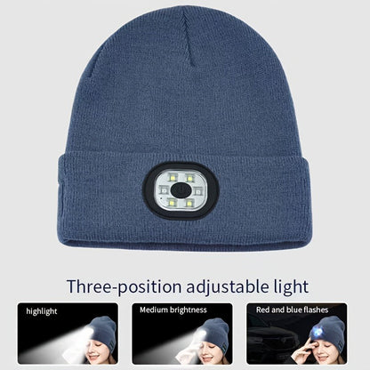 LED Knit Beanie with USB Rechargeable Lights – Light-Up Acrylic Knit Hat for Running, Hiking & Outdoor Activities