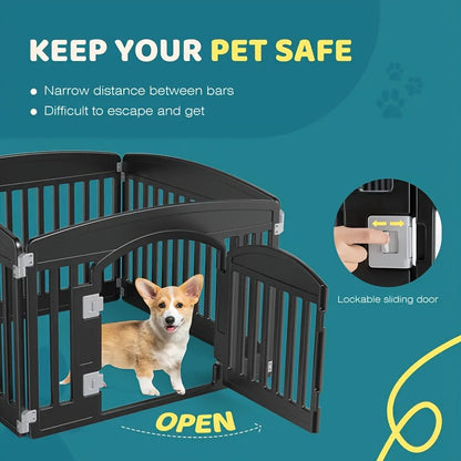 Dog Pen 4 Panel with Non-Slip Bottom & Safety Locking Door – Portable Expandable Indoor Outdoor Pet Pen for Medium Dogs & Puppies