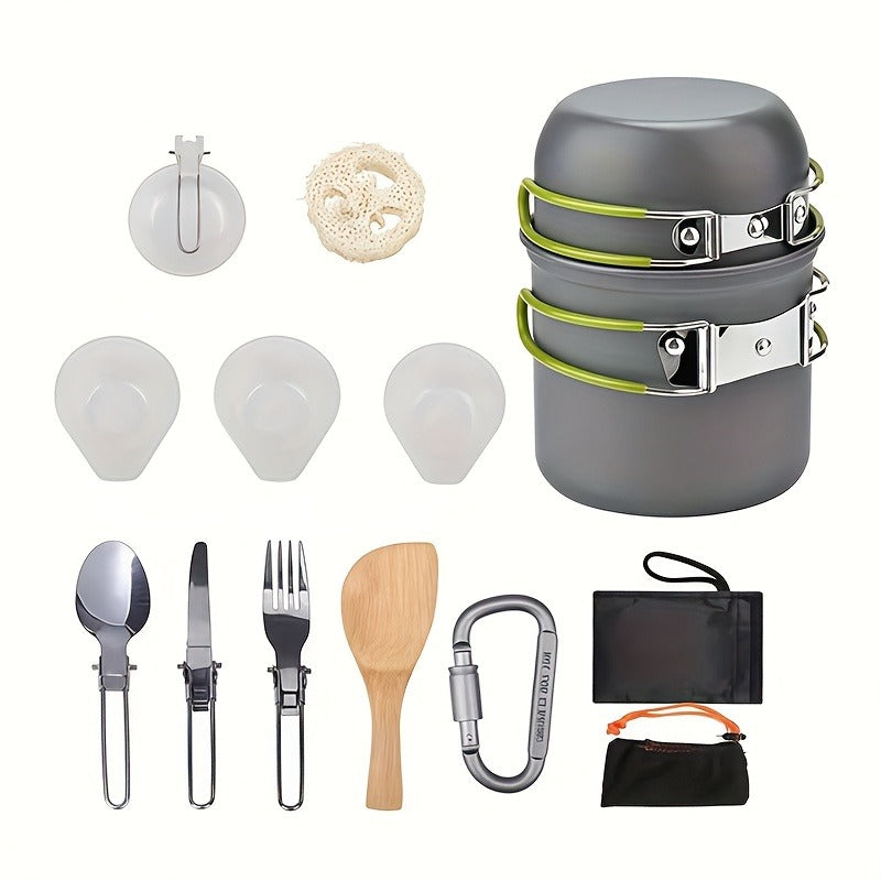 Stainless Steel Camping Cookware Set Portable Outdoor Cooking Pot with Foldable Storage Knives Forks Lightweight Compact for Backpacking