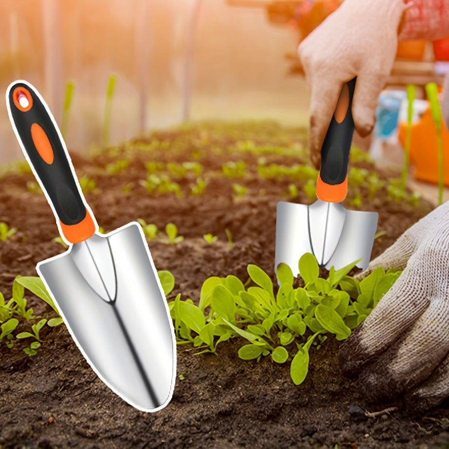 Garden Tool Set 10-Piece | Heavy Duty Stainless Steel Trowel Pruner Rake Weeder with Tote Bag | Ergonomic Non-Slip Grip Gardening Kit Gift