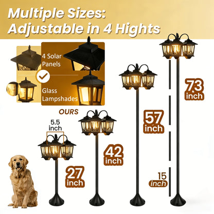Three-Head Solar Lamp Post, Up to 73 Inches with Four Height Settings and 3000K Light Label