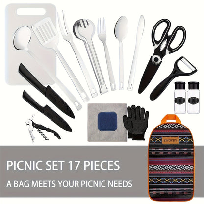 Camping Cookware Set Outdoor Kitchen Cooking Kit – Essential Camp Gear for Barbecue, Meal Prep & Outdoor Cooking at Campsites & Parks
