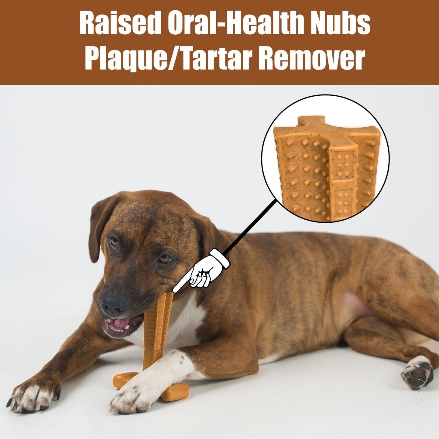 T-Shaped Textured Dog Chew Toy in Brown with Raised Nubs and Approx. 7.28 x 5.59-Inch Size