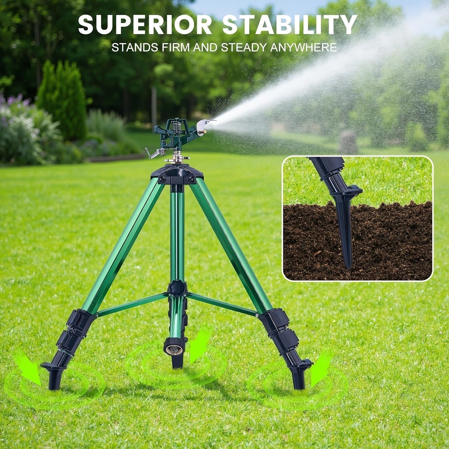 Impact Sprinkler Tripod 360° Zinc Head Lawn Yard Irrigation Flip Lock, for Garden, Lawn and Yard Watering