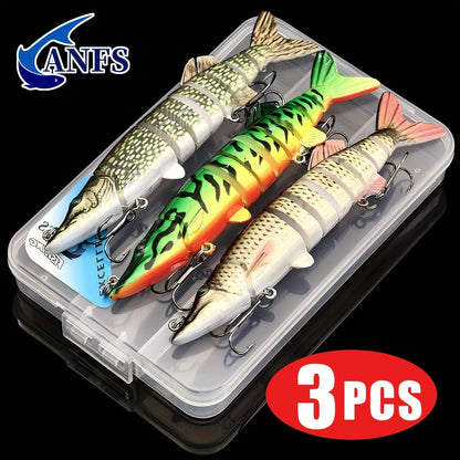 Multi-Jointed Swimbait Fishing Lures for Bass Trout Perch – Slow Sinking Lifelike 3D Eyes ABS Body, Pearl Powder Coating