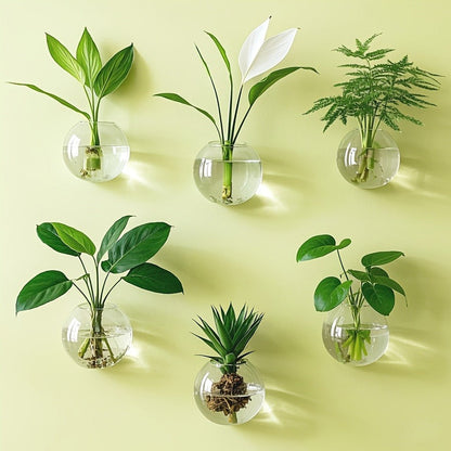 Wall Hanging Glass Terrarium Planter Oblate Flower Vase for Hydroponics Plants Bathroom Home Office Living Room Decor Set of 2/4/6