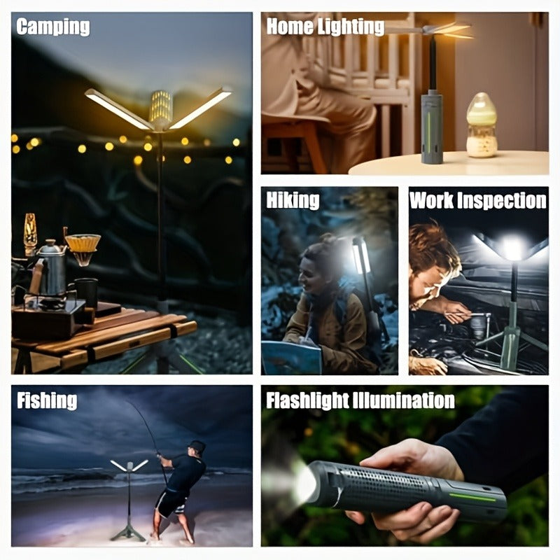Camping Light & Work Light 3000 Lumens – Cordless LED with 3 Adjustable Heads, 8000/14500mAh Rechargeable Battery