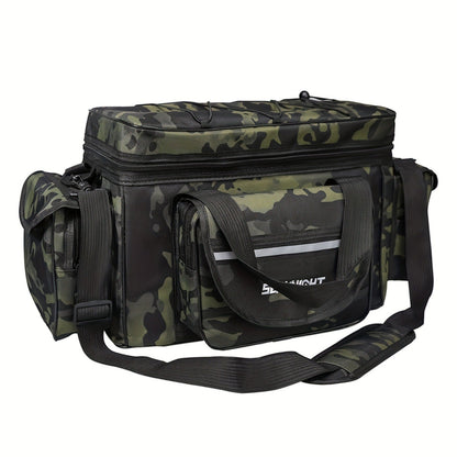 Fishing Tackle Bag Camo Durable Nylon Shoulder Carry Zipper Fishing Gear Storage Bag for Hiking Travel Outdoor Fishing Camouflage