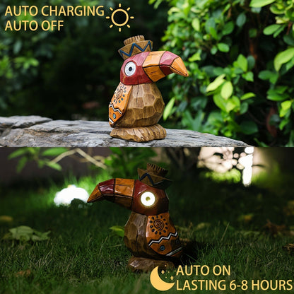 Solar Garden Statue, Tiki Woodpecker Bird Outdoor Light Sculpture for Patio, Pool & Yard Decor