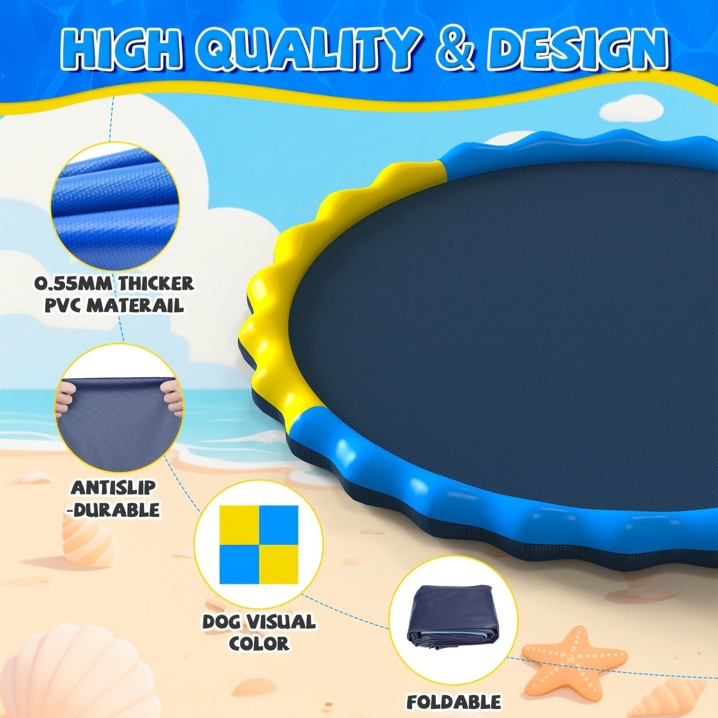 Splash Pad Sprinkler for Kids, Extra Large Inflatable Wading Pool Outdoor Water Play Mat Toy for Toddlers & Children Ages 3+
