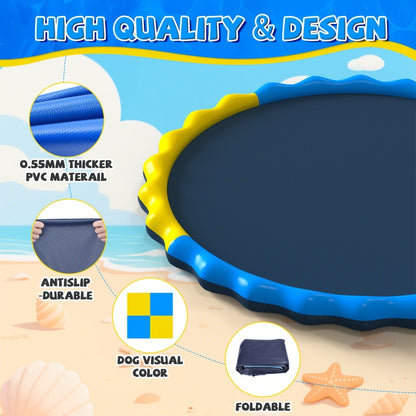 Splash Pad Sprinkler for Kids, Extra Large Inflatable Wading Pool Outdoor Water Play Mat Toy for Toddlers & Children Ages 3+