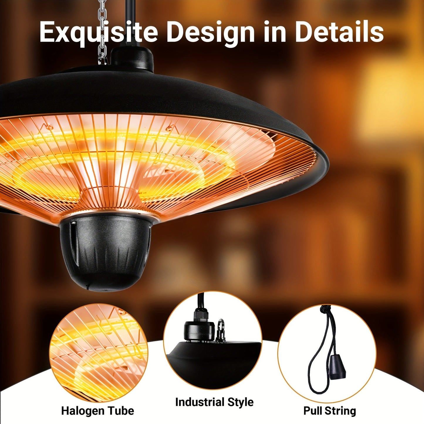 Infrared Patio Heater 1500W Ceiling Mount Electric Outdoor Heater with 3 Heat Settings 600W/900W/1500W