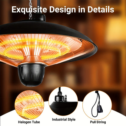 Infrared Patio Heater 1500W Ceiling Mount Electric Outdoor Heater with 3 Heat Settings 600W/900W/1500W
