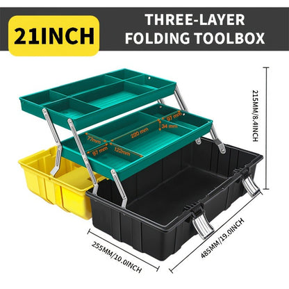Portable Toolbox Organizer with Tray & Dividers – 17/21 Inch Heavy-Duty 3-Layer Folding Tool Storage Box for Home, Garage & Workshop