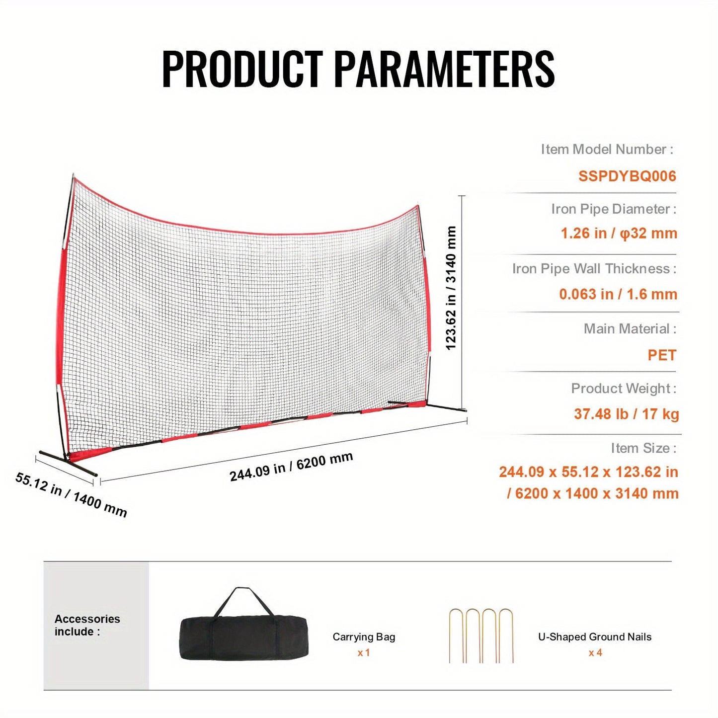 Sports Barrier Backstop Net with Carry Bag – Portable Protection Netting for Baseball Softball Lacrosse Soccer Hockey