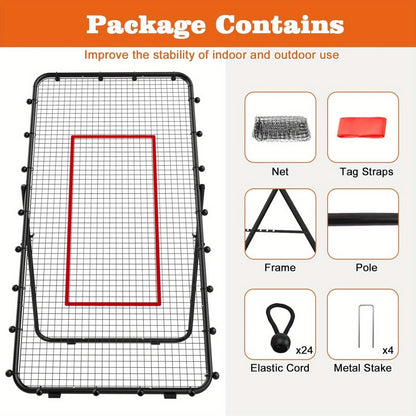 Volleyball Rebounder Net 7x4ft Adjustable Angle – Portable Steel Frame Training Rebounder with High-Tension PE Netting & 24 Elastic Cords