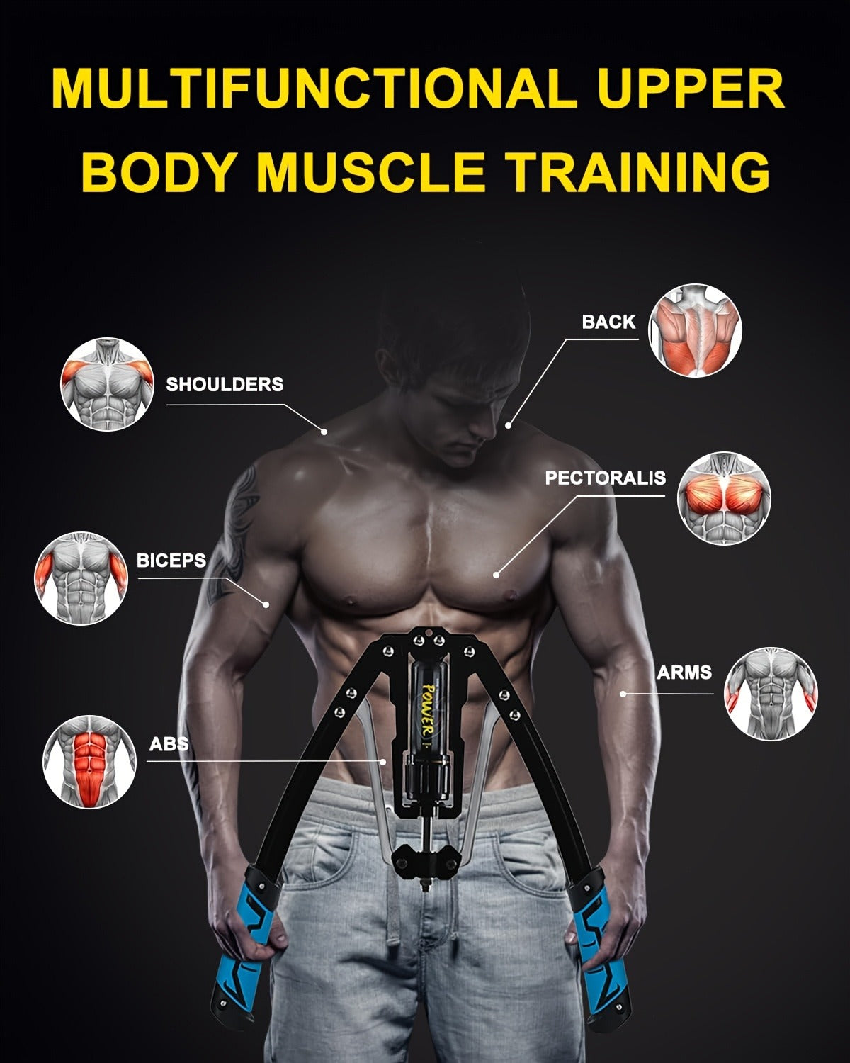 Hydraulic Arm Trainer Adjustable Resistance 22-440 lbs Carbon Steel Home Gym Equipment Chest Shoulder Back Multi-Muscle Workout Foldable
