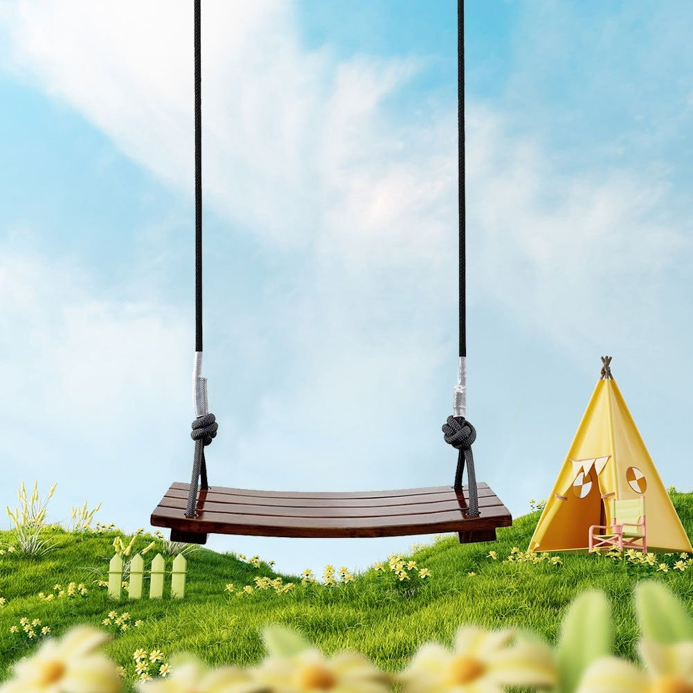 Solid Wood Outdoor Swing Seat 440LBS Capacity Adjustable Rope Length Single Seat Tree Swing for Kids Adults Backyard Garden Patio Hanging