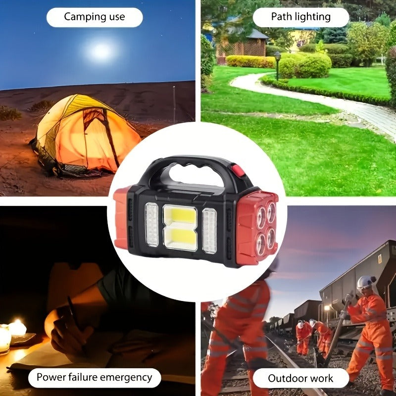 Flashlight Solar and USB-C Rechargeable 2-Pack with Four Front LEDs, Side COB Light and USB Output