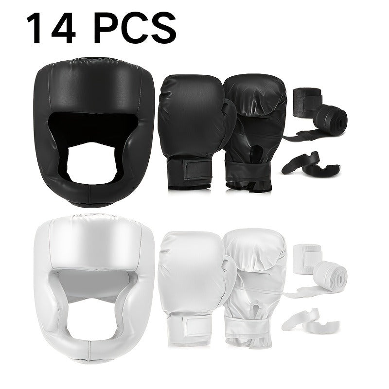 Boxing Kit Set 14pcs – 2 Pairs 16oz Boxing Gloves, Headgear, Hand Wraps & Mouthguards for Adults & Youth Beginners