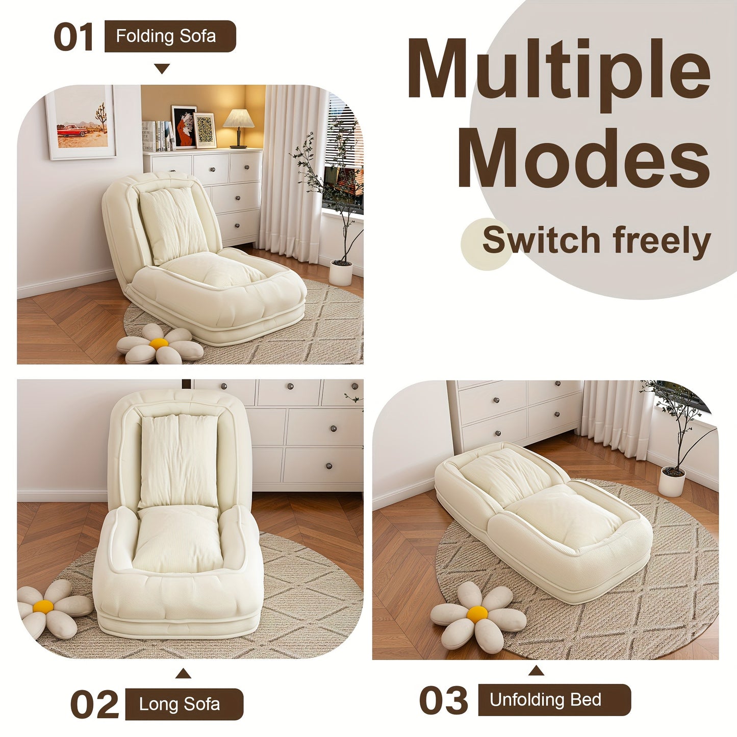 Human Dog Bed for Adults & Pets – Foldable Lazy Sofa Bed with 5 Adjustable Positions, High-Resilience Sponge, Breathable Corduroy