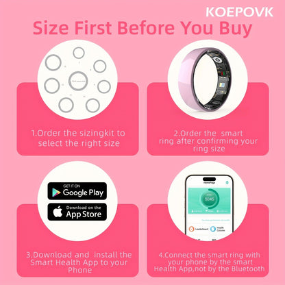 N-Style Smart Ring with Screenless Sensor Design, Charging Case, Black, Pink or White Finish and Sizes 7–13