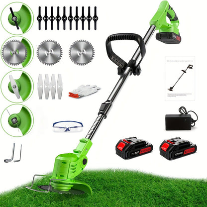 Cordless String Trimmer 24V 800W, Weed Wacker with 2 Batteries, Charger & 3 Blades, Adjustable Head