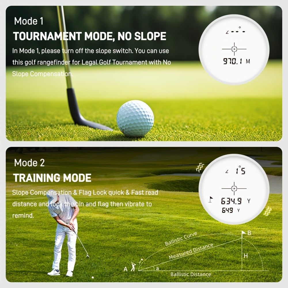 White Golf Laser Rangefinder with 1000-Yard Source Rating, Magnetic Side Panel, Slope Switch and USB-C Charging
