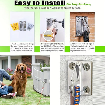 Heavy Duty Dog Tie Out Wall Hooks Set of 2 – Metal Wall-Mounted Leash Anchor with Dual Switchable Hooks, Scratch-Resistant for Walls