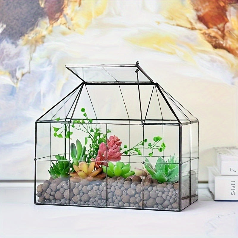 Geometric Glass Terrarium with Swing Lid 9.84x5.31x7.87 Inch Victorian Wardian Case for Succulents Cactus Air Plants Ferns Indoor Desktop