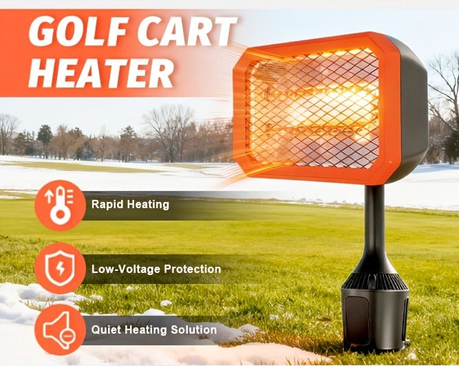 400W Electric Golf Cart Heater Carbon Fiber Fast Heating 360° Adjustable Angle Battery Powered Portable Heater with Cup Holder Adapter