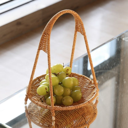 Round Tiered Serving Tray with Woven-Look Frame in Single- or Two-Layer Light Coffee Configurations