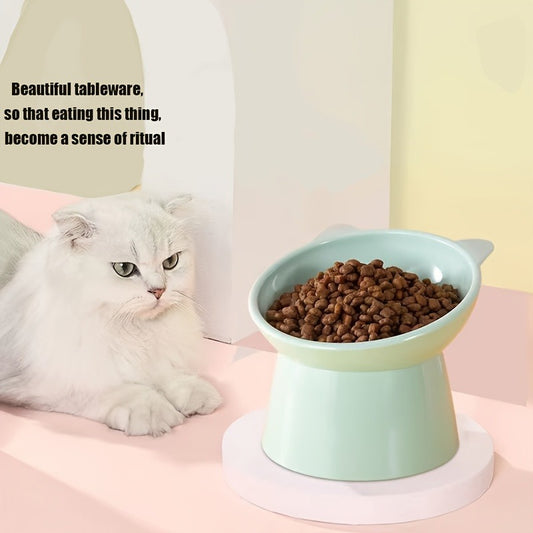Cat Ear Shaped Raised Cat Bowls Set of 3 – Elevated Feeder Anti-Slip Base Neck Comfort Design, Pink Green Blue Feeding Dish for Cats